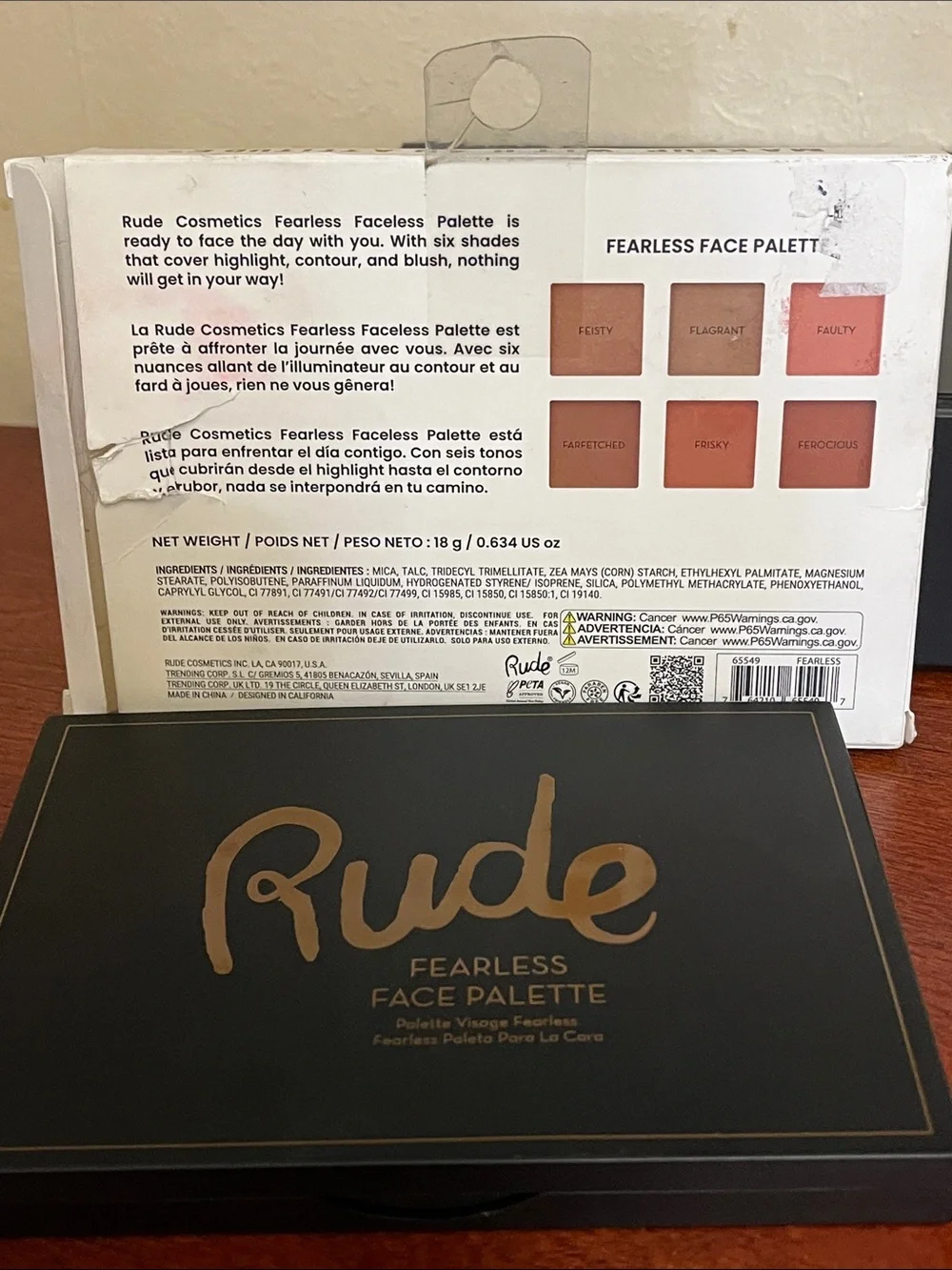 Rude Fearless face palette highlight contour and blush 6 shades